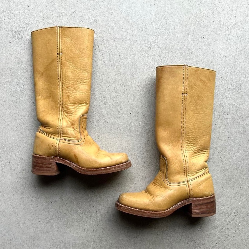 SOLD Vintage 70s Frye Campus Banana Boots Womens 5.5 Square Toe Marbled Boot - Picture 1 of 11